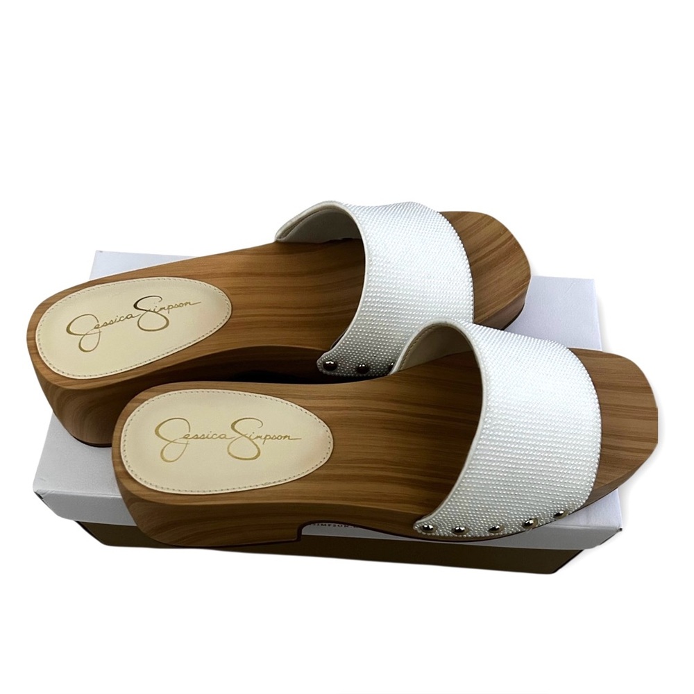 Jessica Simpson Studded Clogs Women’s Size 8.5 New In Box White Halia Nappa - Picture 3 of 6